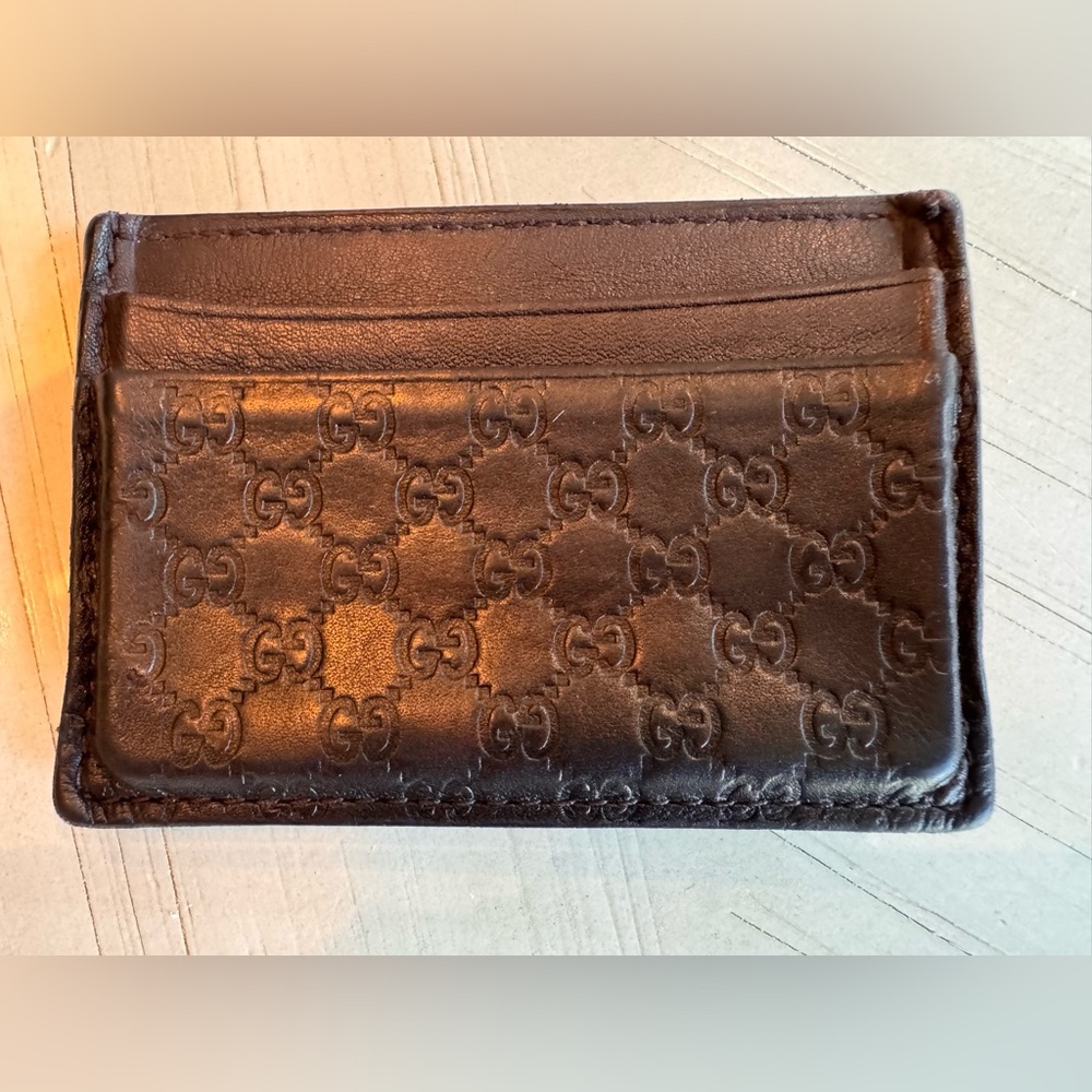 👜AUTHENTIC GUCCI👜 Men’s Brown Leather Card Holder Wallet w/ Money Clip